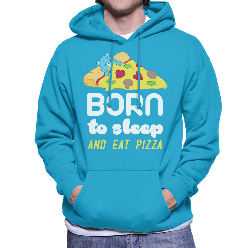 Care Bears Bedtime Bear Born To Sleep And Eat Pizza White Text Men's Hooded Sweatshirt-ALL + EVERY