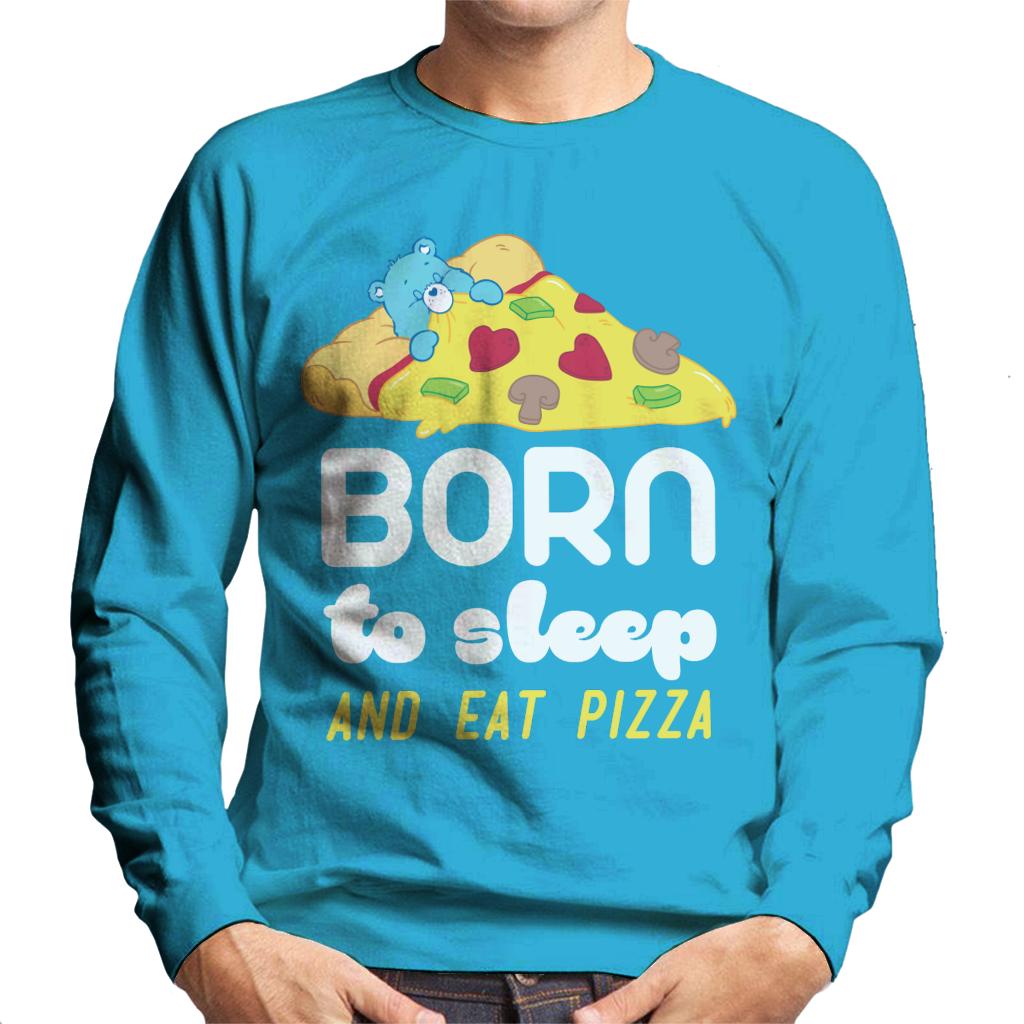 Care Bears Bedtime Bear Born To Sleep And Eat Pizza White Text Men's Sweatshirt-ALL + EVERY