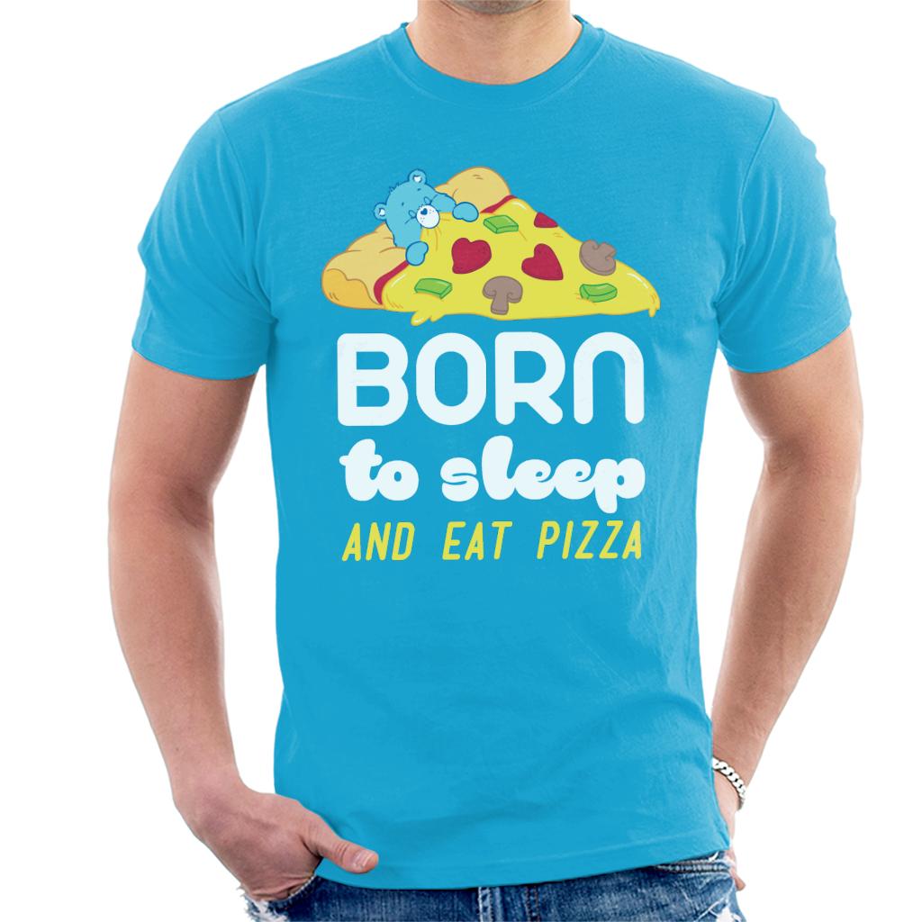 Care Bears Bedtime Bear Born To Sleep And Eat Pizza White Text Men's T-Shirt-ALL + EVERY