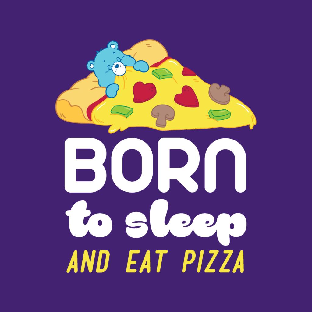 Care Bears Bedtime Bear Born To Sleep And Eat Pizza White Text Kid's Hooded Sweatshirt-ALL + EVERY