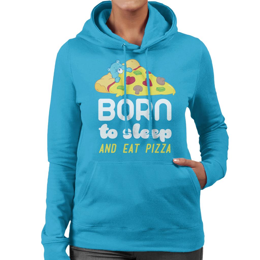 Care Bears Bedtime Bear Born To Sleep And Eat Pizza White Text Women's Hooded Sweatshirt-ALL + EVERY