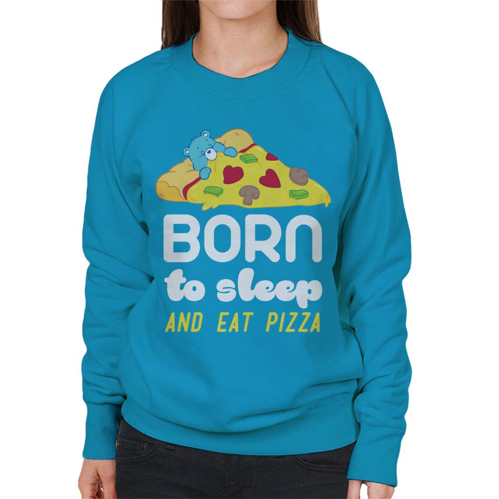 Care Bears Bedtime Bear Born To Sleep And Eat Pizza White Text Women's Sweatshirt-ALL + EVERY