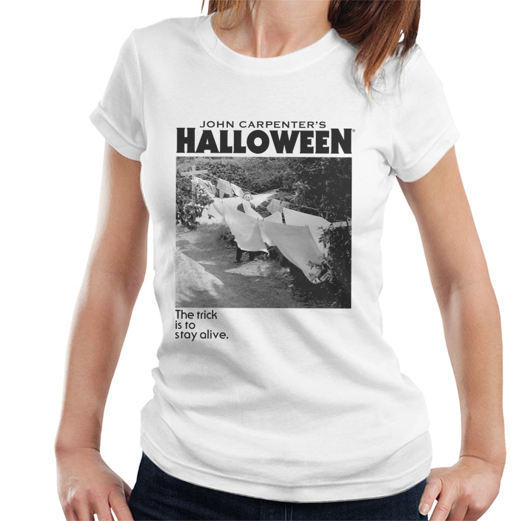 Halloween Michael Myers Standing By Clothes Line Women's T-Shirt-ALL + EVERY