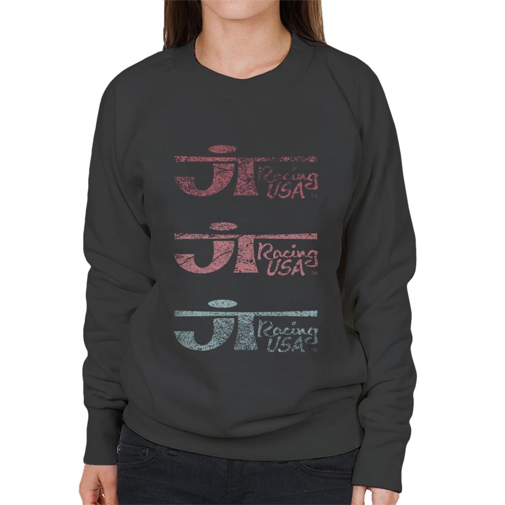 JT Racing Faded Trio Of Logos Women's Sweatshirt-ALL + EVERY