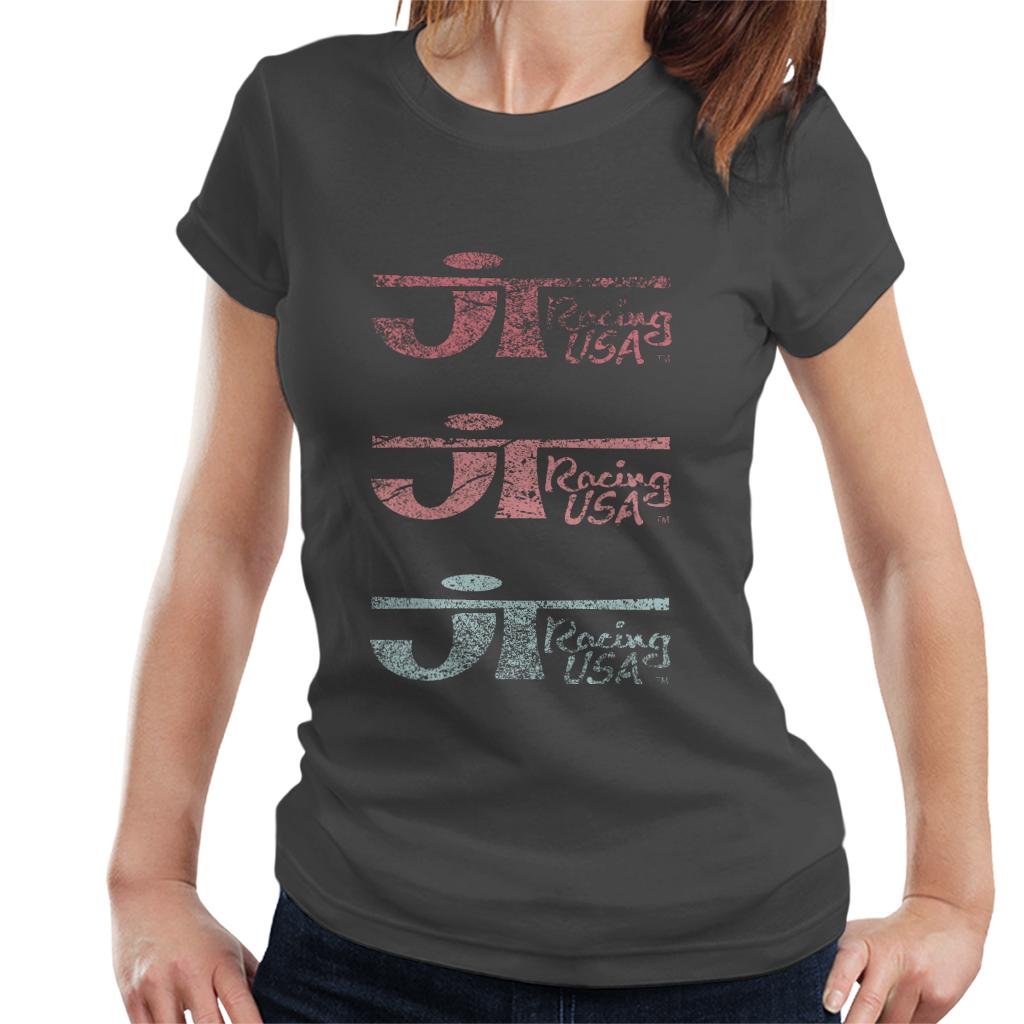 JT Racing Faded Trio Of Logos Women's T-Shirt-ALL + EVERY