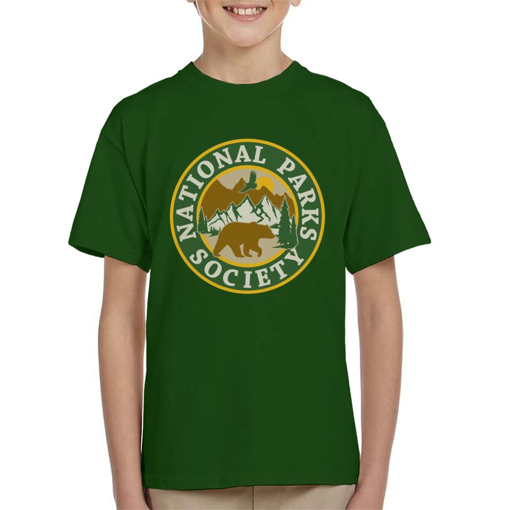 US National Parks Society Bear Roaming Badge Kid's T-Shirt-ALL + EVERY