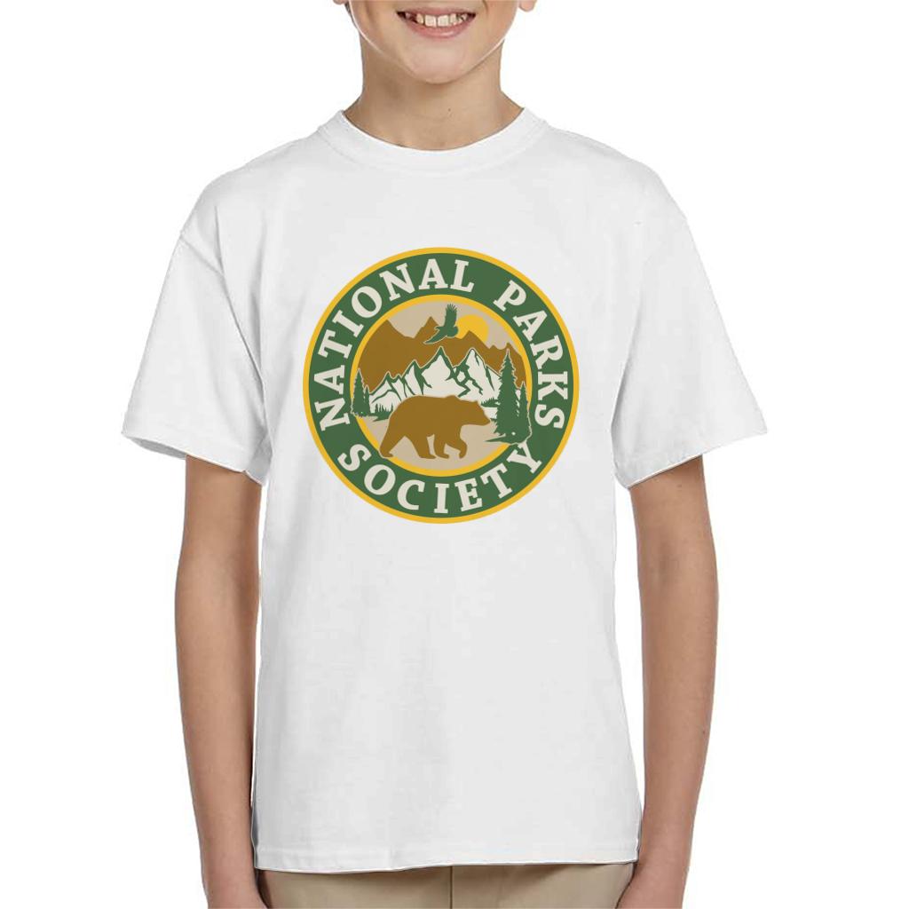 US National Parks Society Bear Roaming Badge Kid's T-Shirt-ALL + EVERY