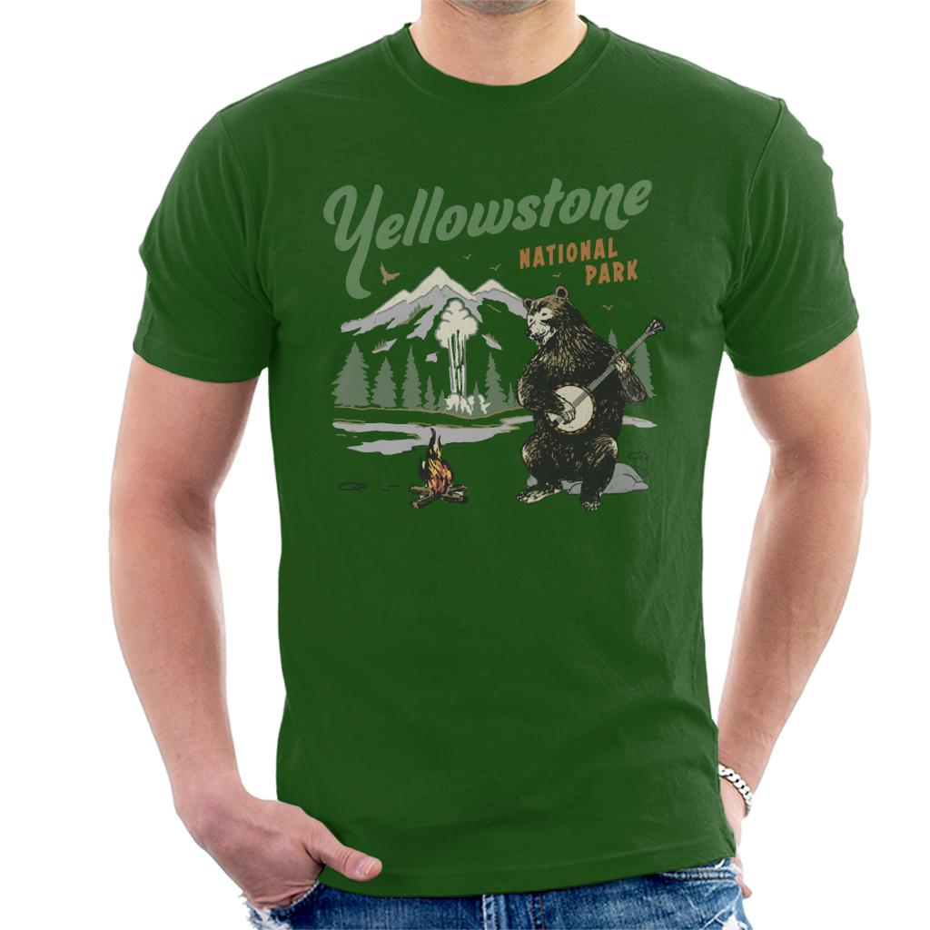 US National Parks Yellowstone Bear Playing Banjo Men's T-Shirt-ALL + EVERY