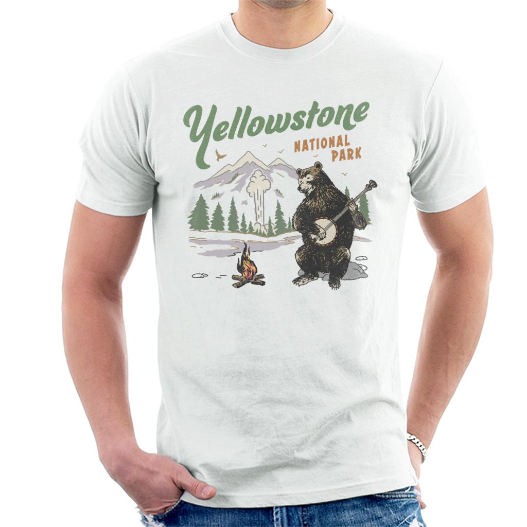 US National Parks Yellowstone Bear Playing Banjo Men's T-Shirt-ALL + EVERY