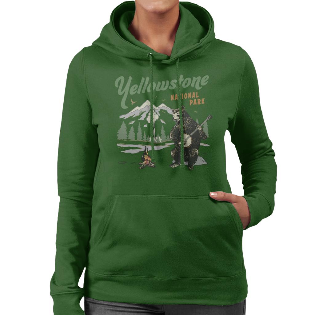 US National Parks Yellowstone Bear Playing Banjo Women's Hooded Sweatshirt-ALL + EVERY