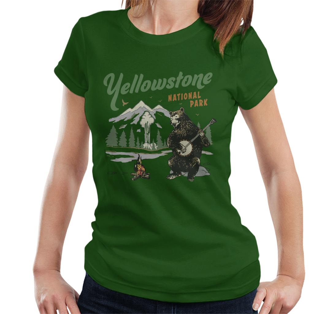 US National Parks Yellowstone Bear Playing Banjo Women's T-Shirt-ALL + EVERY