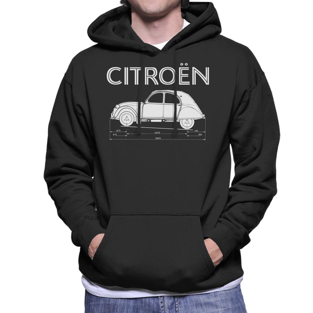 Citroën 2CV Dimensions White Diagram Men's Hooded Sweatshirt-ALL + EVERY