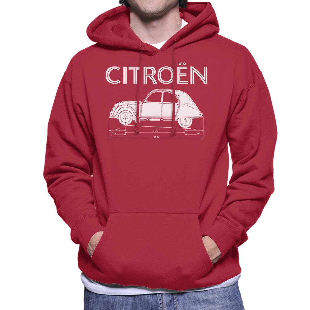 Citroën 2CV Dimensions White Diagram Men's Hooded Sweatshirt-ALL + EVERY