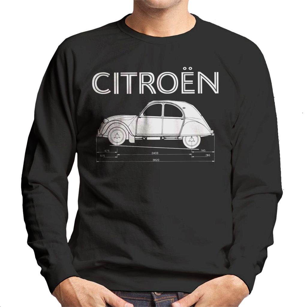 Citroën 2CV Dimensions White Diagram Men's Sweatshirt-ALL + EVERY