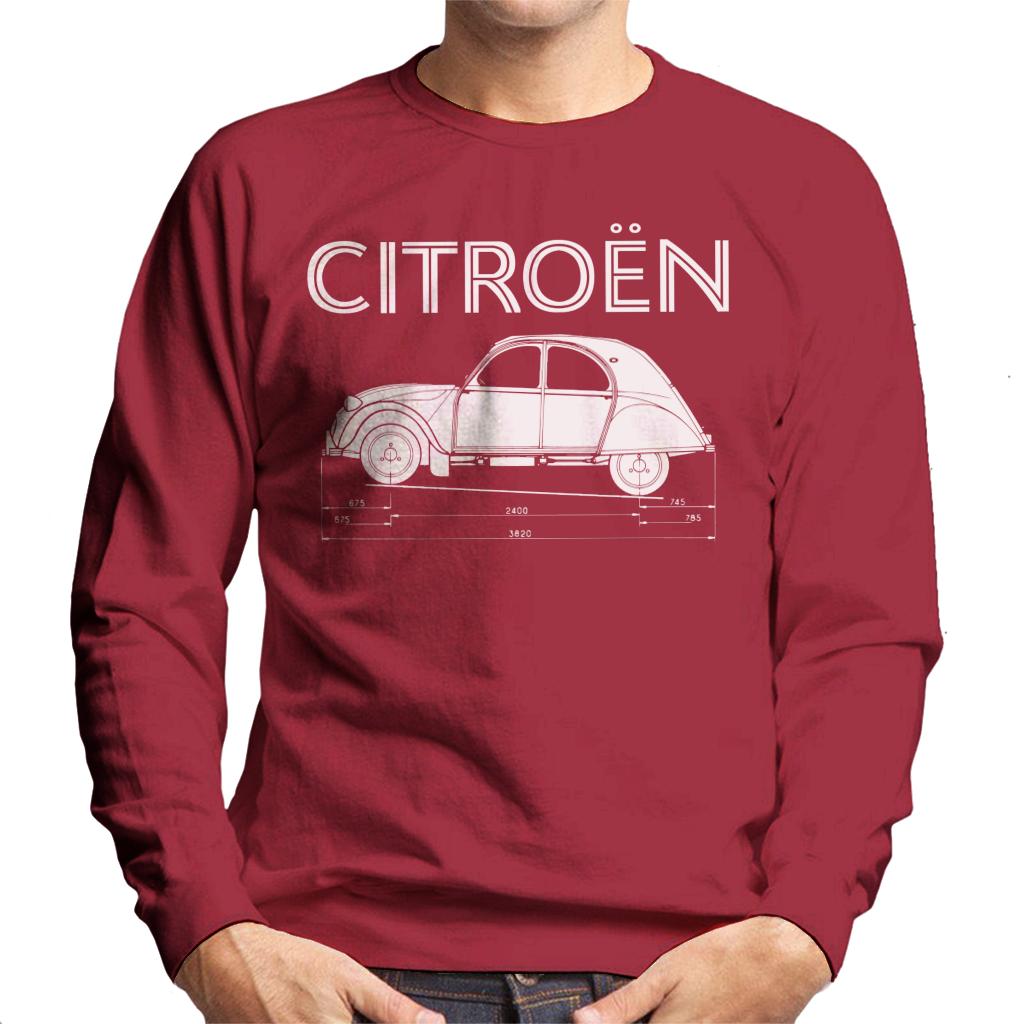 Citroën 2CV Dimensions White Diagram Men's Sweatshirt-ALL + EVERY