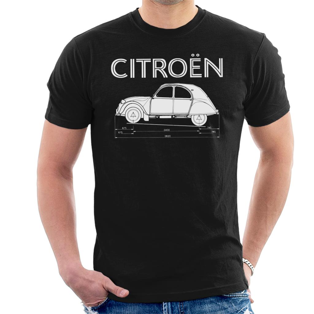 Citroën 2CV Dimensions White Diagram Men's T-Shirt-ALL + EVERY