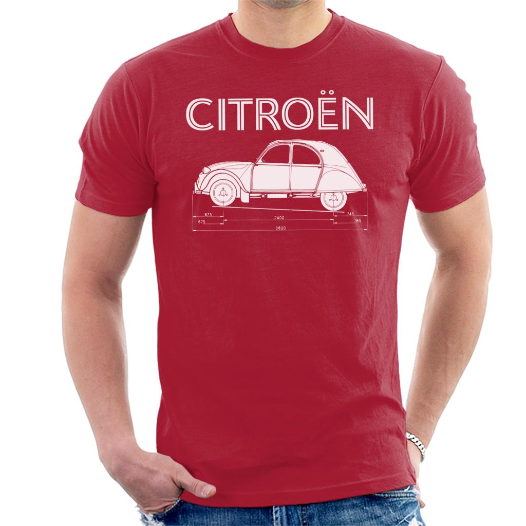 Citroën 2CV Dimensions White Diagram Men's T-Shirt-ALL + EVERY