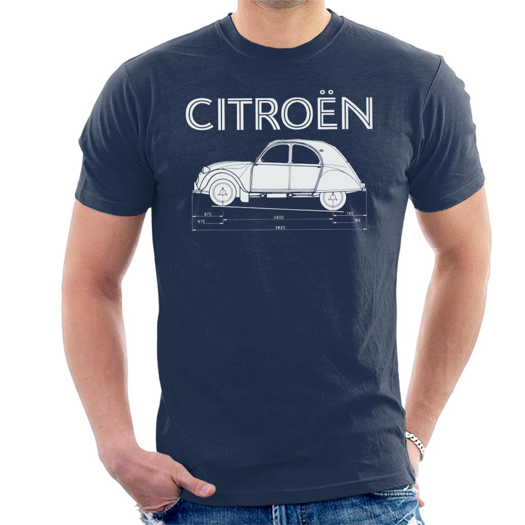 Citroën 2CV Dimensions White Diagram Men's T-Shirt-ALL + EVERY