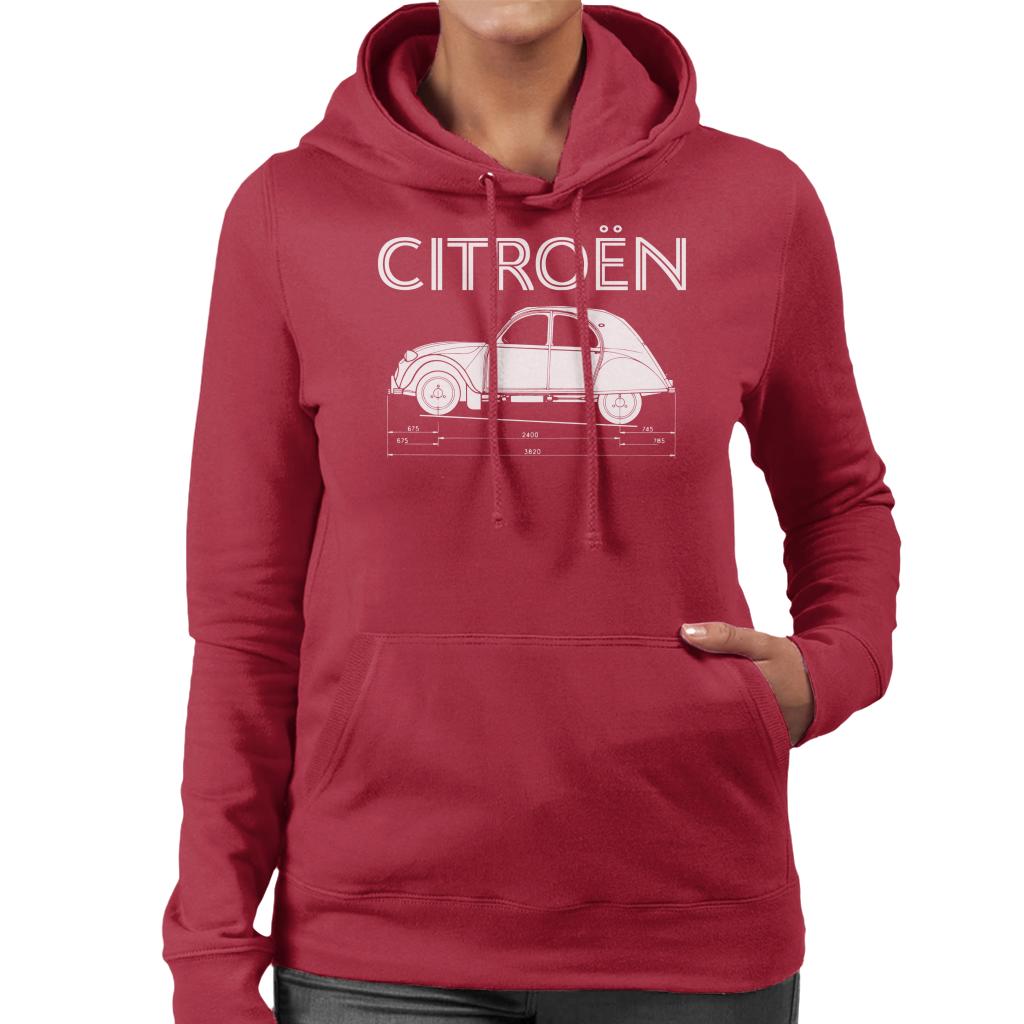 Citroën 2CV Dimensions White Diagram Women's Hooded Sweatshirt-ALL + EVERY