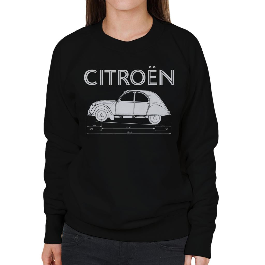 Citroën 2CV Dimensions White Diagram Women's Sweatshirt-ALL + EVERY