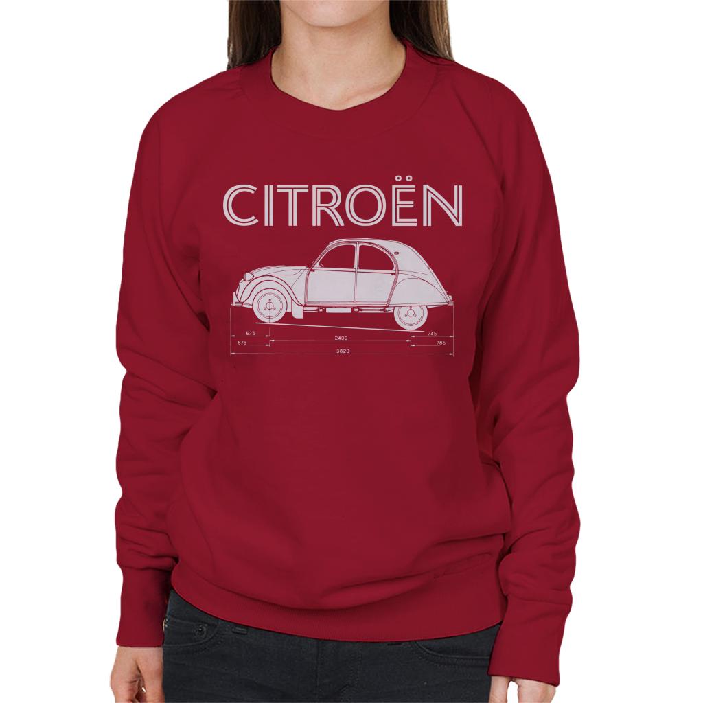 Citroën 2CV Dimensions White Diagram Women's Sweatshirt-ALL + EVERY