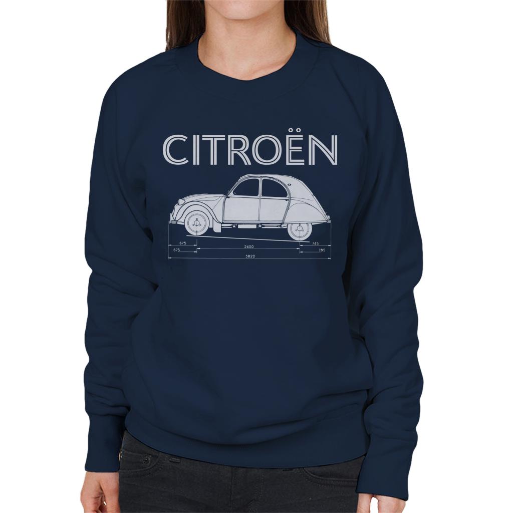 Citroën 2CV Dimensions White Diagram Women's Sweatshirt-ALL + EVERY