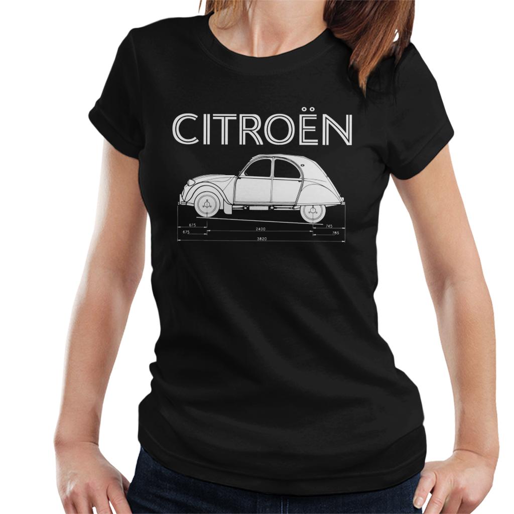 Citroën 2CV Dimensions White Diagram Women's T-Shirt-ALL + EVERY