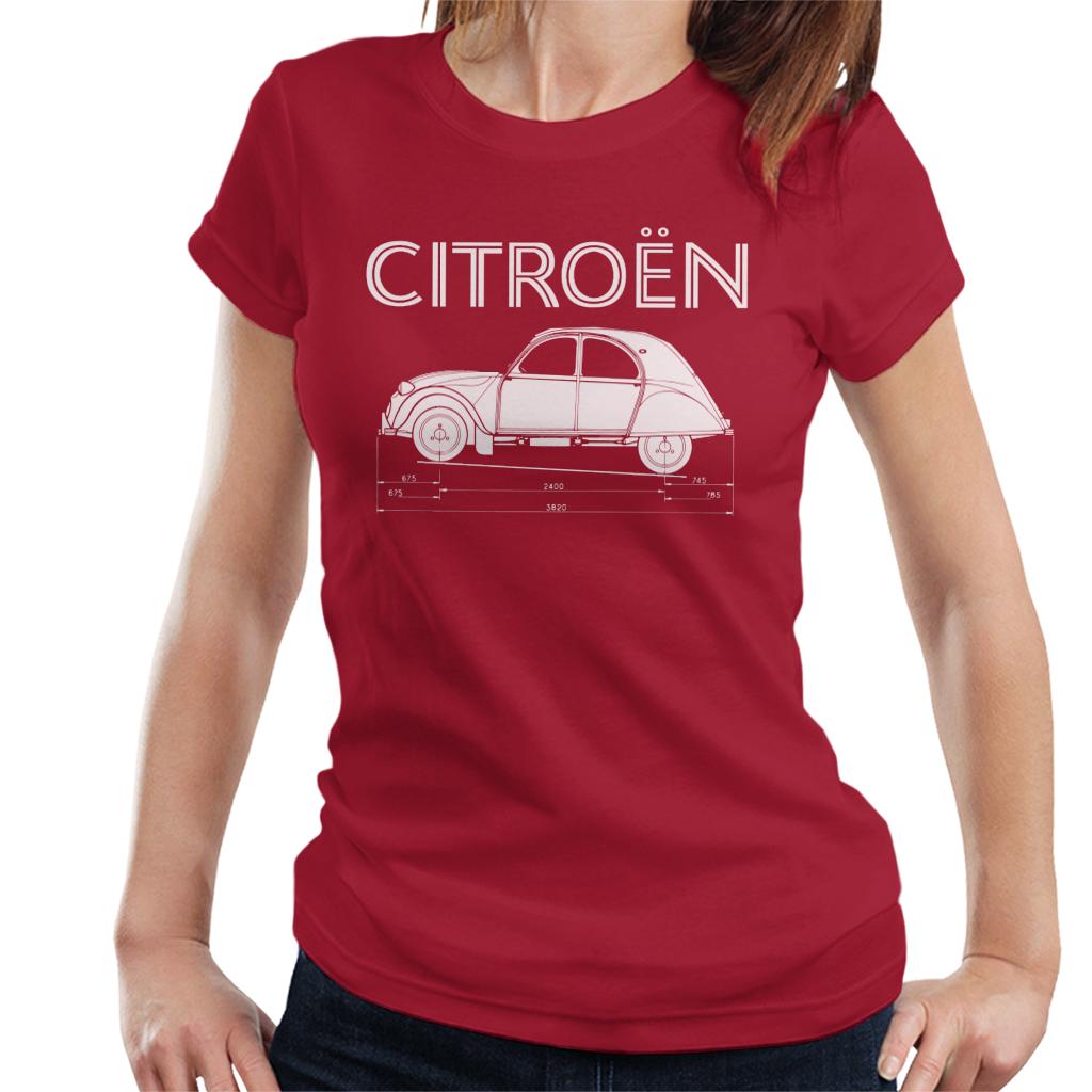 Citroën 2CV Dimensions White Diagram Women's T-Shirt-ALL + EVERY