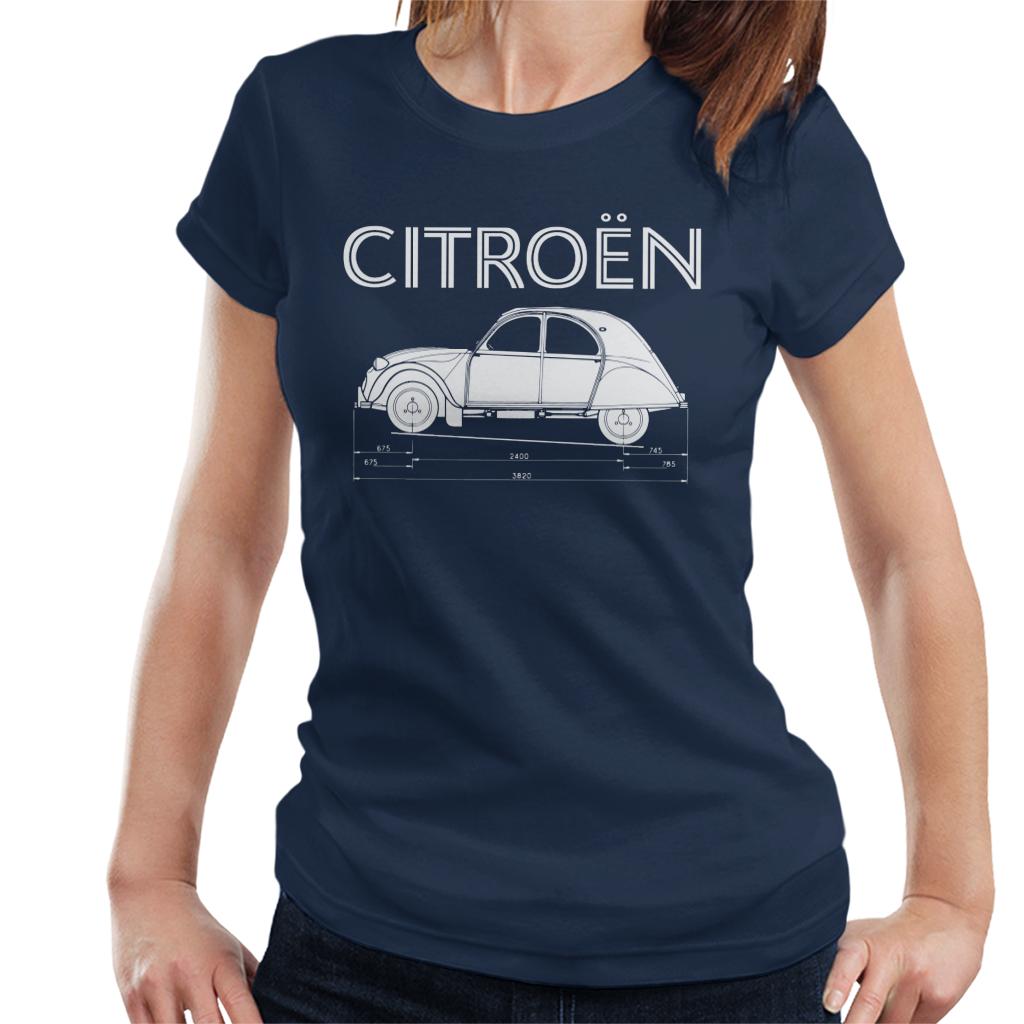 Citroën 2CV Dimensions White Diagram Women's T-Shirt-ALL + EVERY