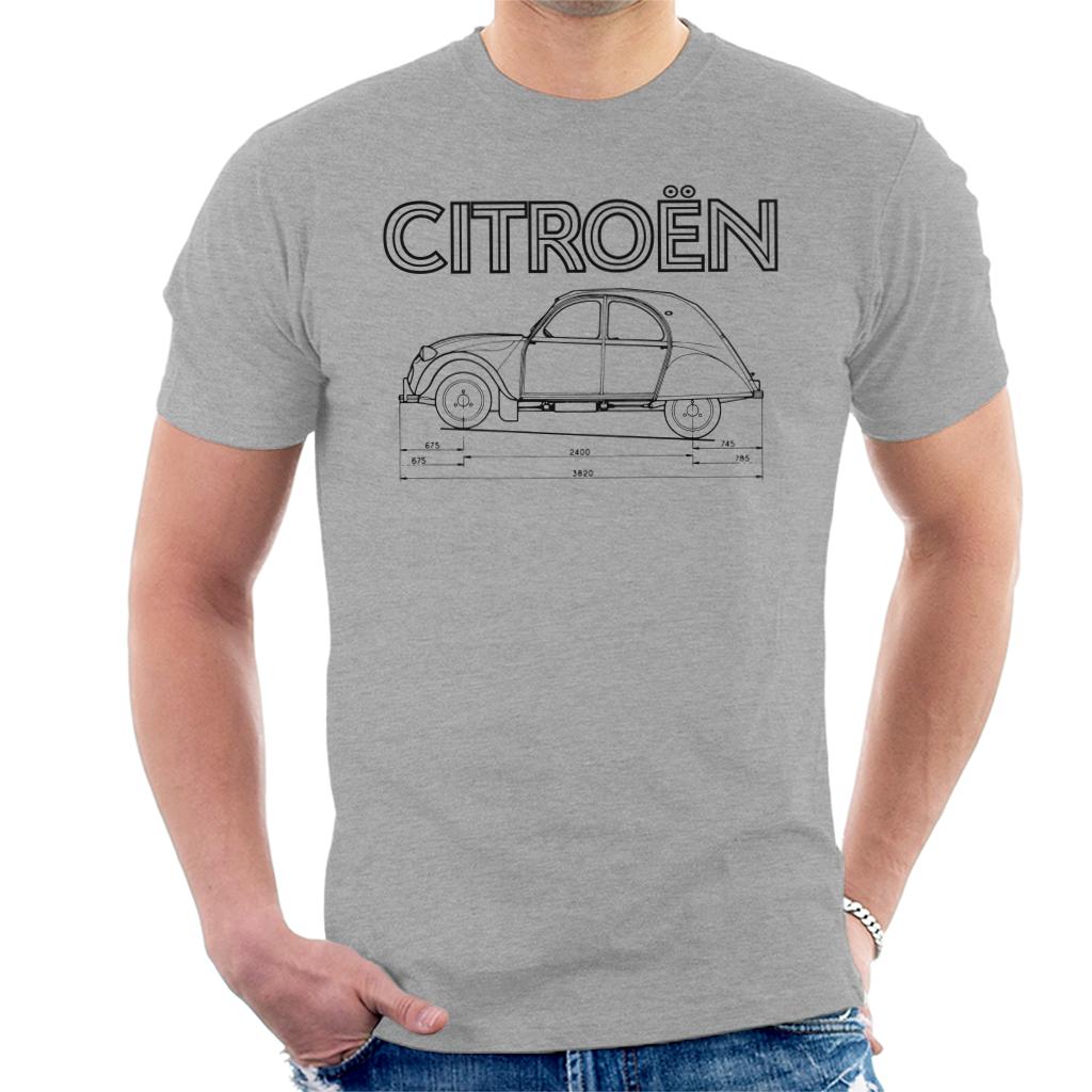 Citroën 2CV Dimensions Black Diagram Men's T-Shirt-ALL + EVERY