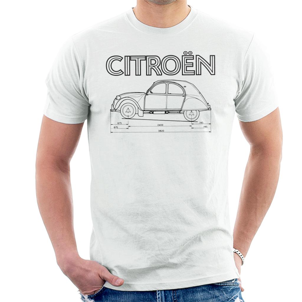 Citroën 2CV Dimensions Black Diagram Men's T-Shirt-ALL + EVERY