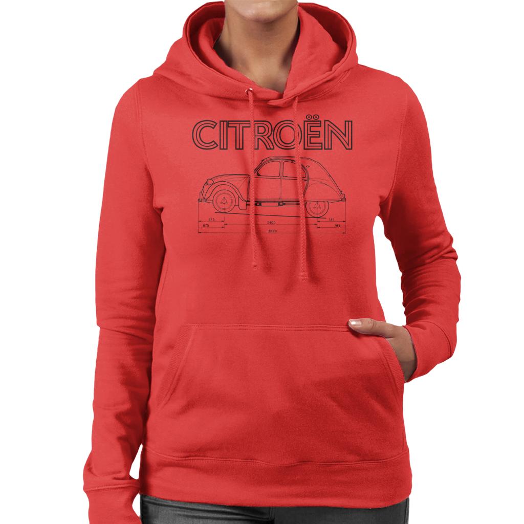 Citroën 2CV Dimensions Black Diagram Women's Hooded Sweatshirt-ALL + EVERY