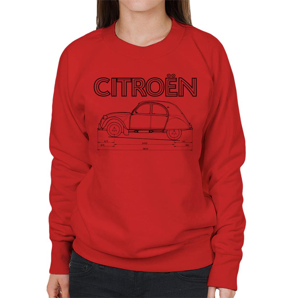 Citroën 2CV Dimensions Black Diagram Women's Sweatshirt-ALL + EVERY