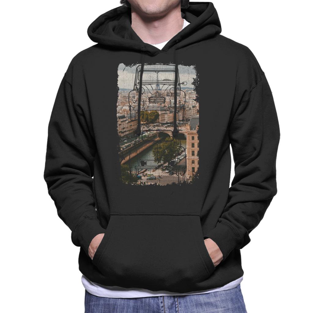 Citroën 2CV Retro Drawing Over Paris Men's Hooded Sweatshirt-ALL + EVERY