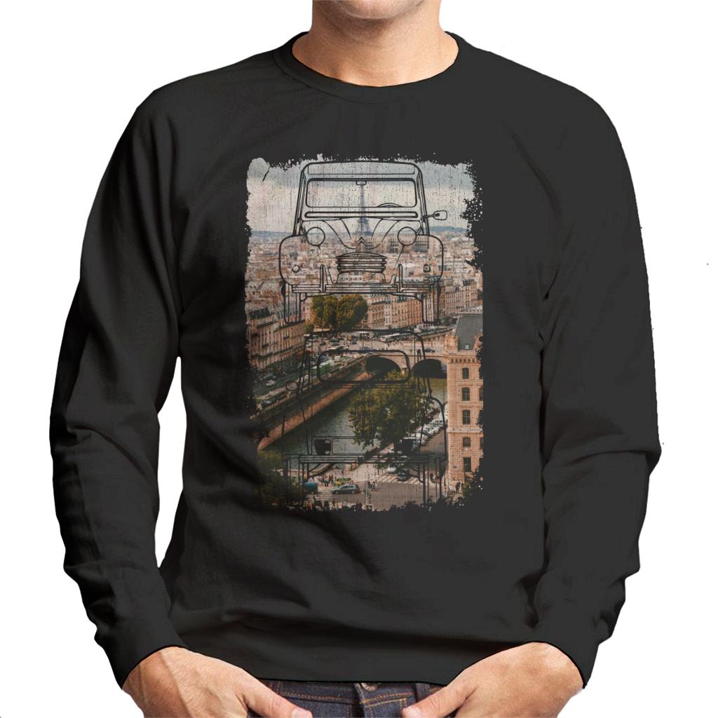 Citroën 2CV Retro Drawing Over Paris Men's Sweatshirt-ALL + EVERY