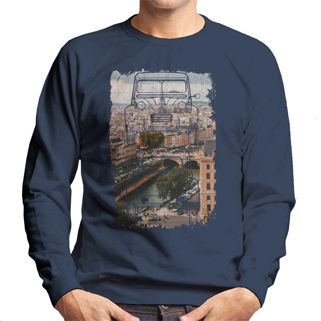 Citroën 2CV Retro Drawing Over Paris Men's Sweatshirt-ALL + EVERY