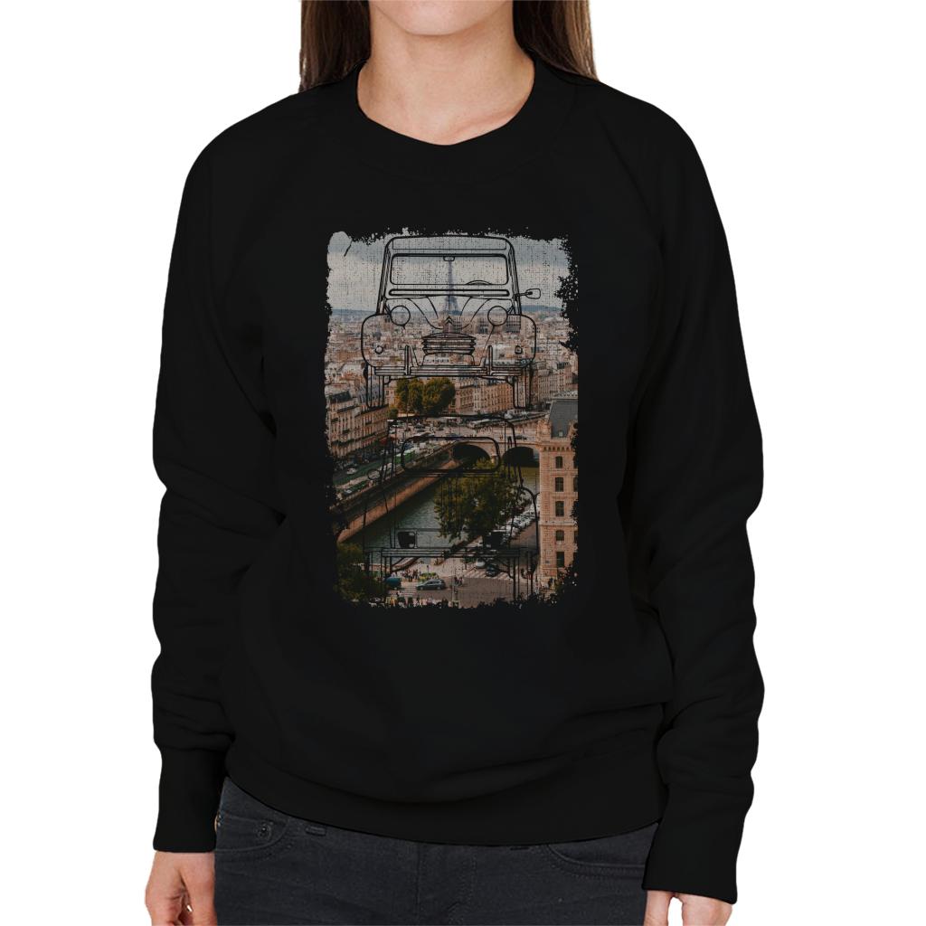 Citroën 2CV Retro Drawing Over Paris Women's Sweatshirt-ALL + EVERY