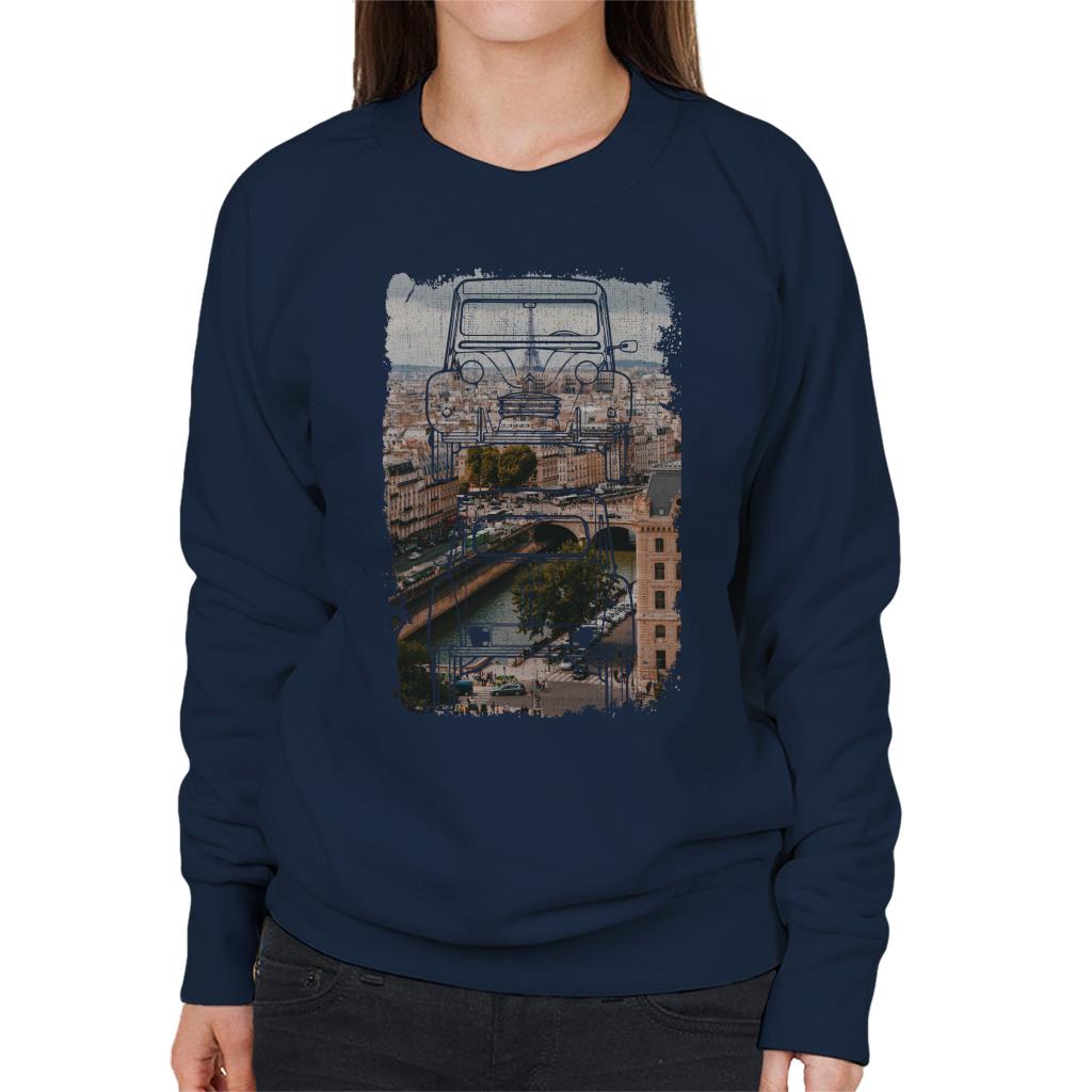 Citroën 2CV Retro Drawing Over Paris Women's Sweatshirt-ALL + EVERY