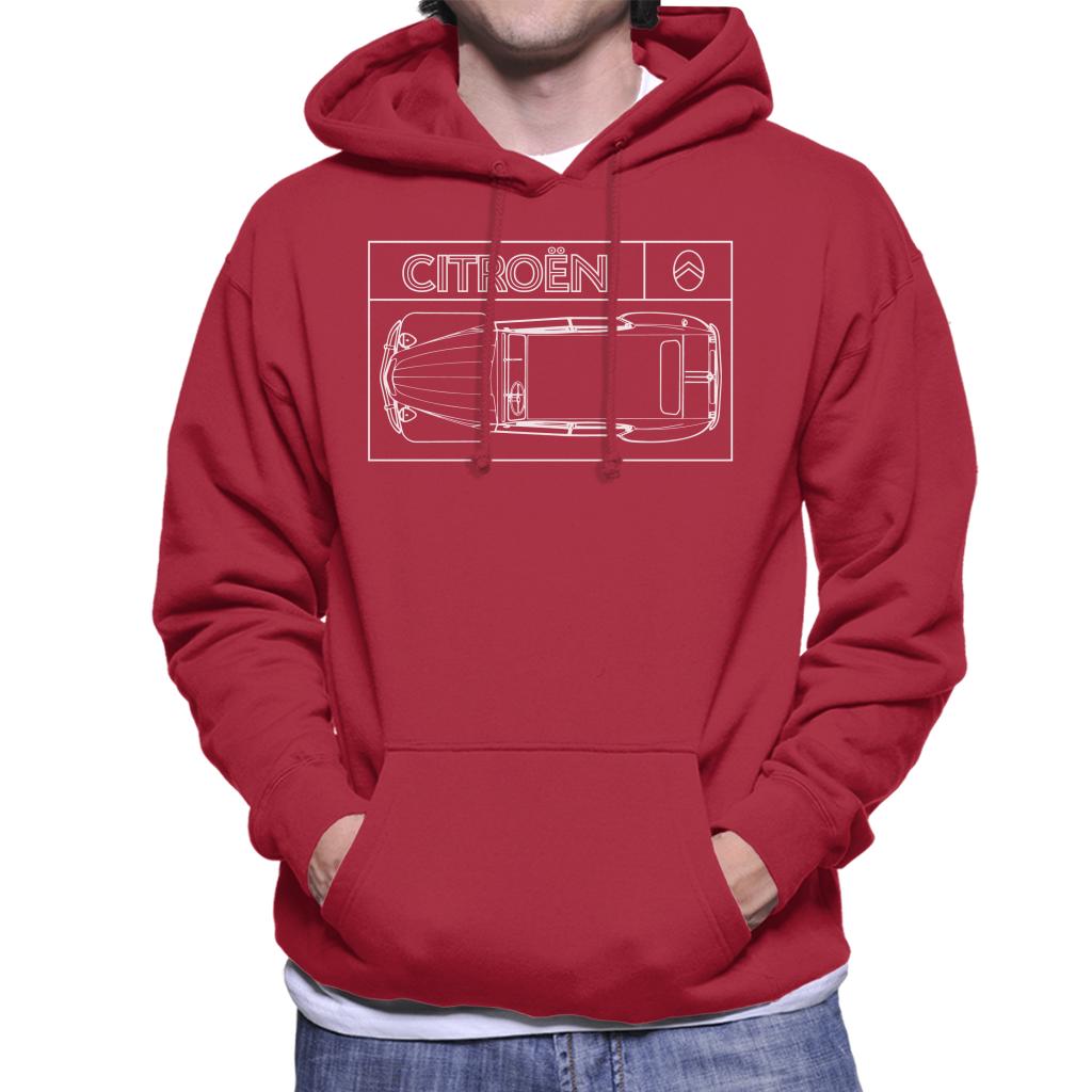 Citroën 2CV White Diagram Top View Men's Hooded Sweatshirt-ALL + EVERY