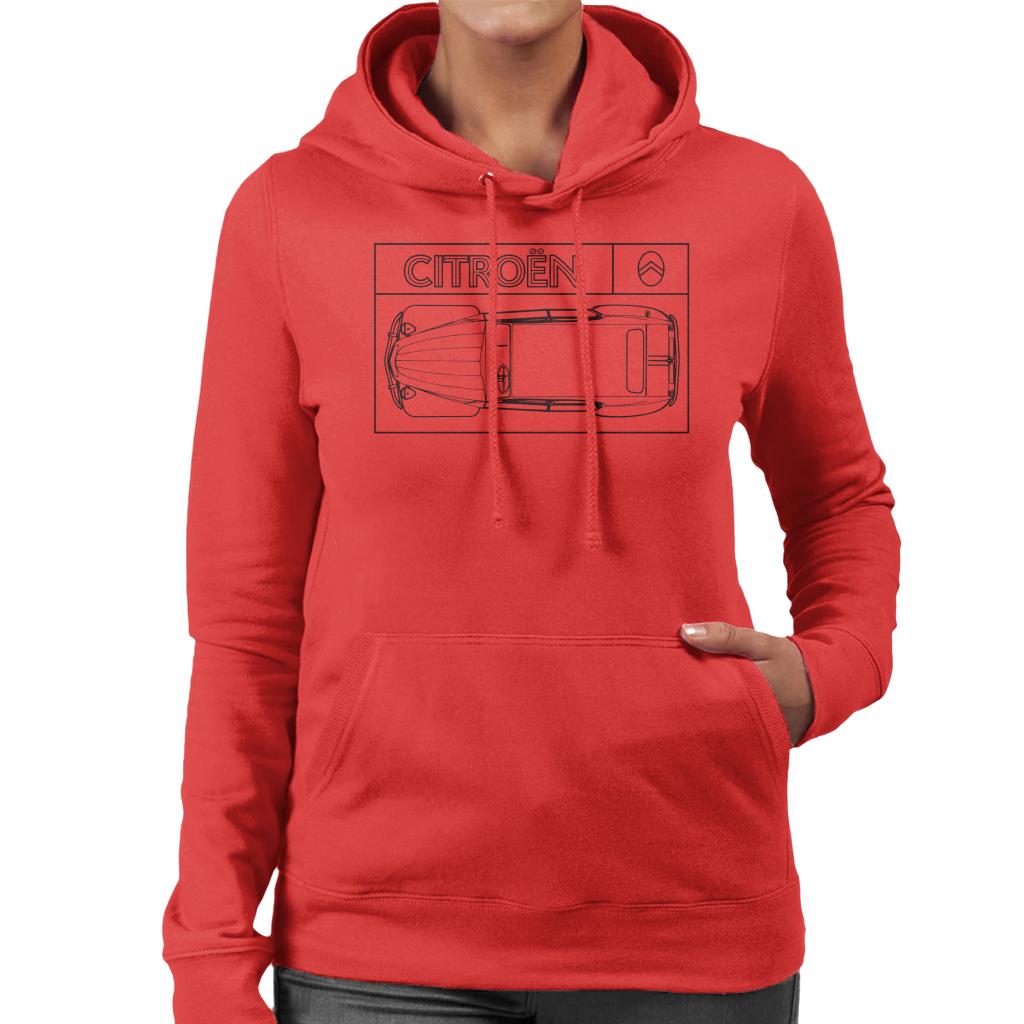 Citroën 2CV Black Diagram Top View Women's Hooded Sweatshirt-ALL + EVERY