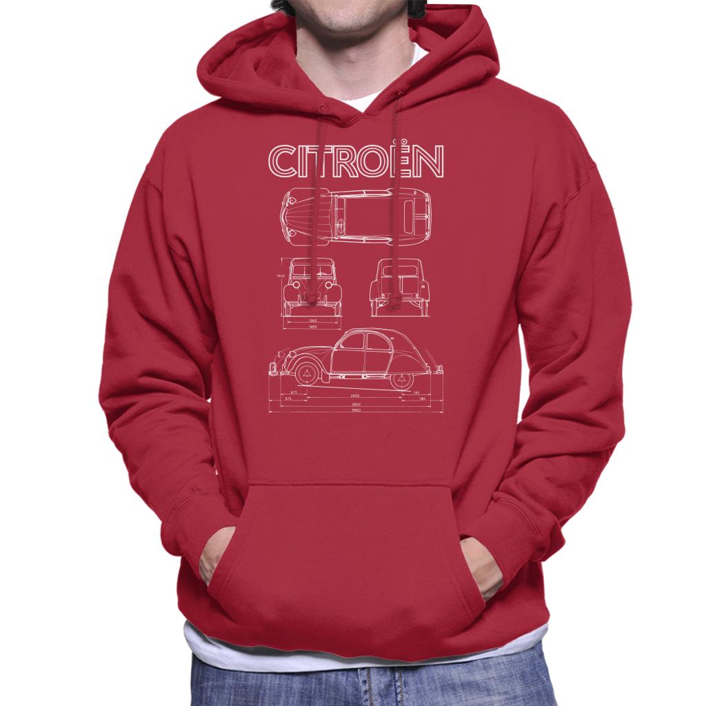 Citroën 2CV White Diagram Views Men's Hooded Sweatshirt-ALL + EVERY