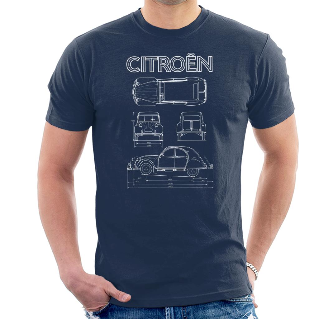 Citroën 2CV White Diagram Views Men's T-Shirt-ALL + EVERY