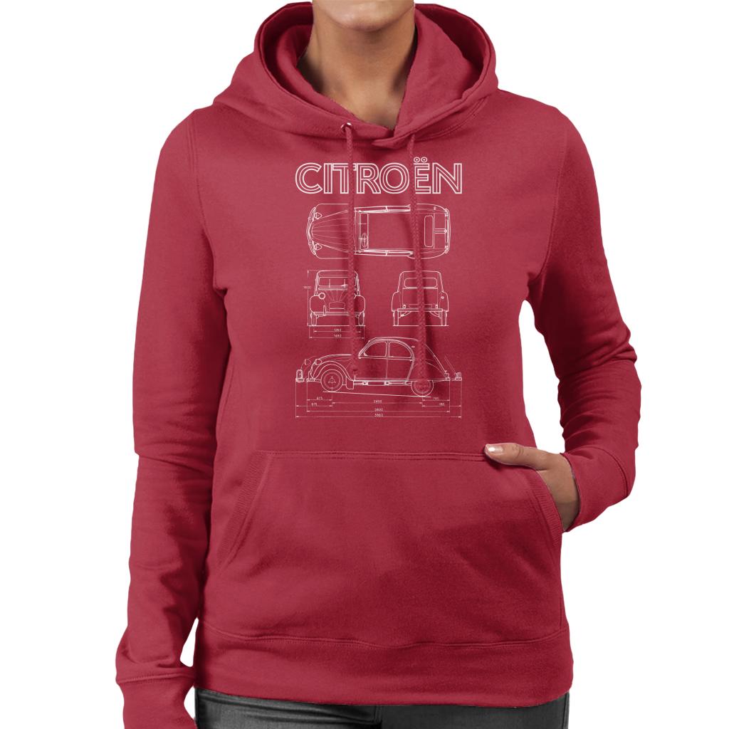 Citroën 2CV White Diagram Views Women's Hooded Sweatshirt-ALL + EVERY