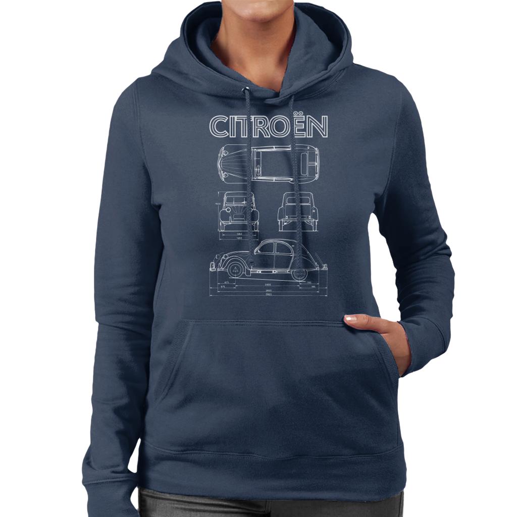 Citroën 2CV White Diagram Views Women's Hooded Sweatshirt-ALL + EVERY