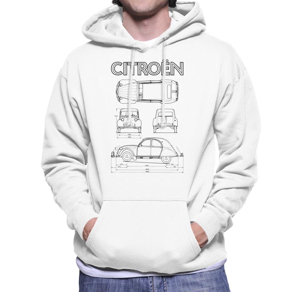 Citroën 2CV Black Diagram Views Men's Hooded Sweatshirt-ALL + EVERY