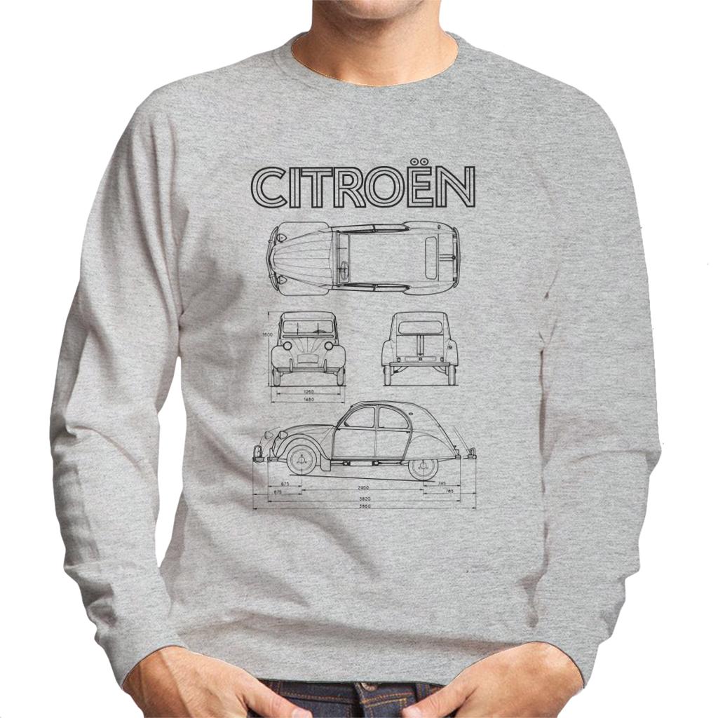 Citroën 2CV Black Diagram Views Men's Sweatshirt-ALL + EVERY