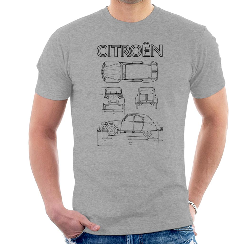 Citroën 2CV Black Diagram Views Men's T-Shirt-ALL + EVERY