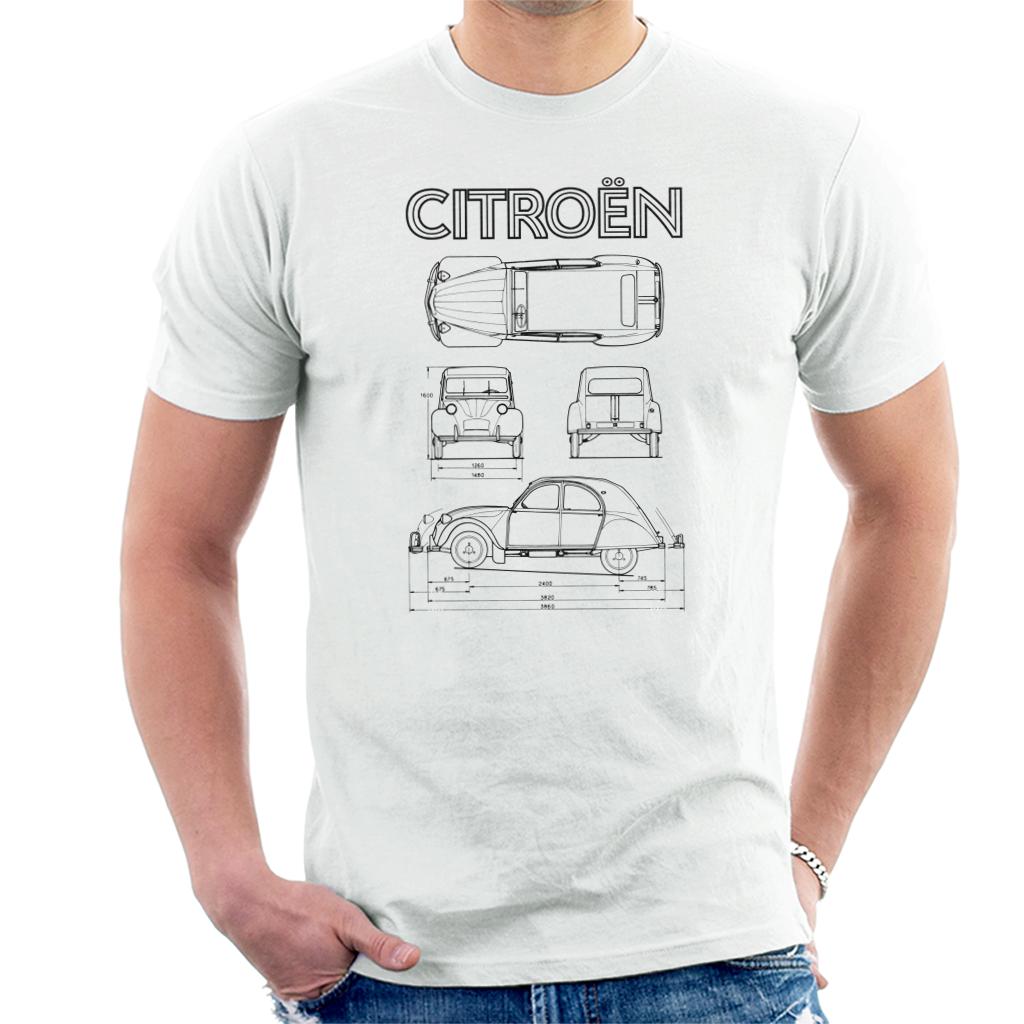 Citroën 2CV Black Diagram Views Men's T-Shirt-ALL + EVERY