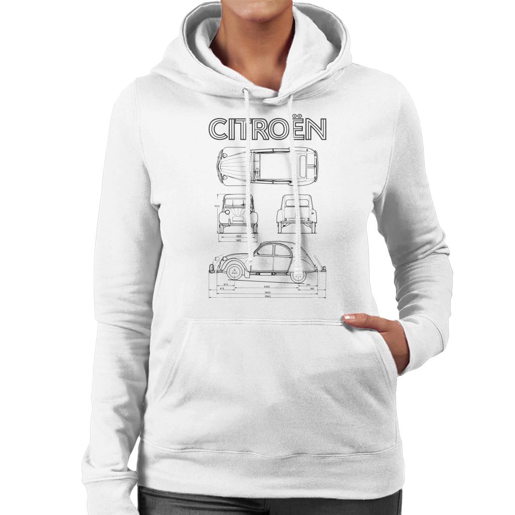 Citroën 2CV Black Diagram Views Women's Hooded Sweatshirt-ALL + EVERY