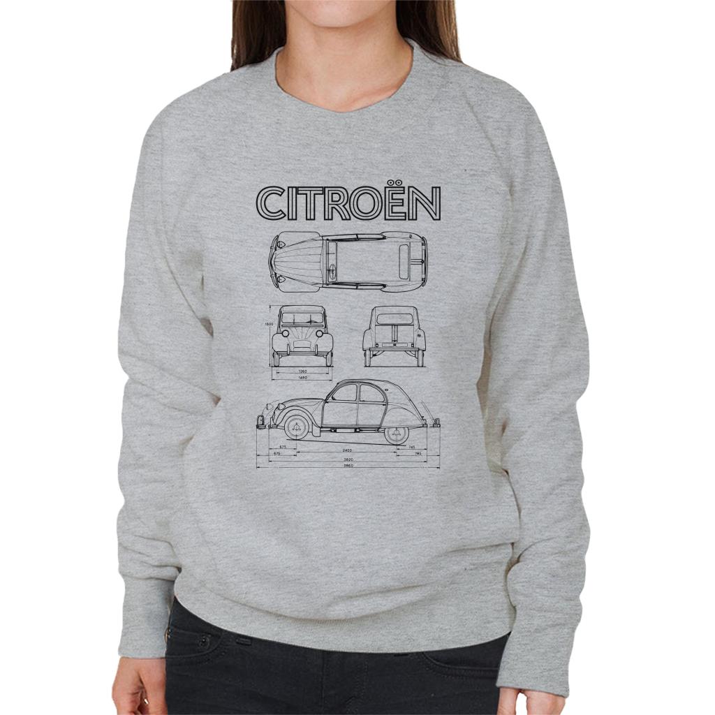 Citroën 2CV Black Diagram Views Women's Sweatshirt-ALL + EVERY